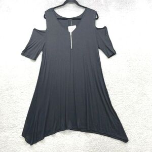 Heart & Hips Black Cold Shoulder Dress Short Sleeve V-Neck Zip NWT Women